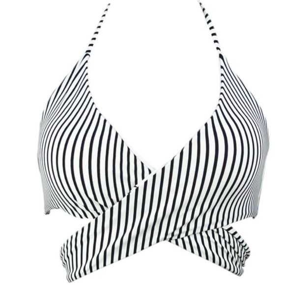 COCOSHIP Women’s Black and White Striped Criss Cross Swim Top, Size 8, NWT - Picture 1 of 8